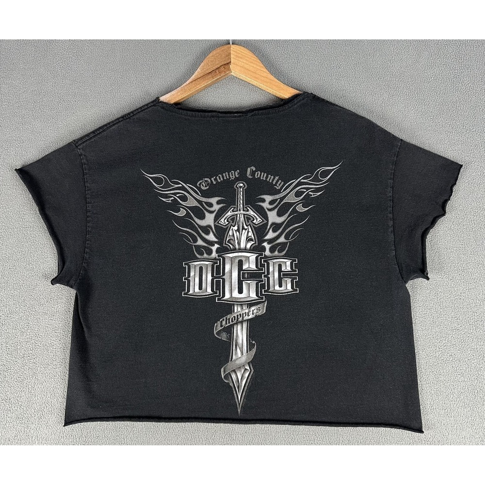 Orange County Choppers Shirt Mens Medium Black Crop Top Distressed Rip‎ Biker